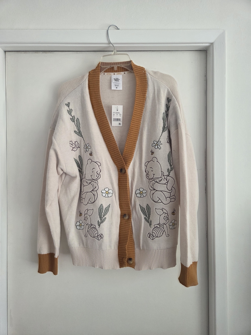 Disney Cream Cardigan with Tan Trim and Winnie the Pooh Embroidery